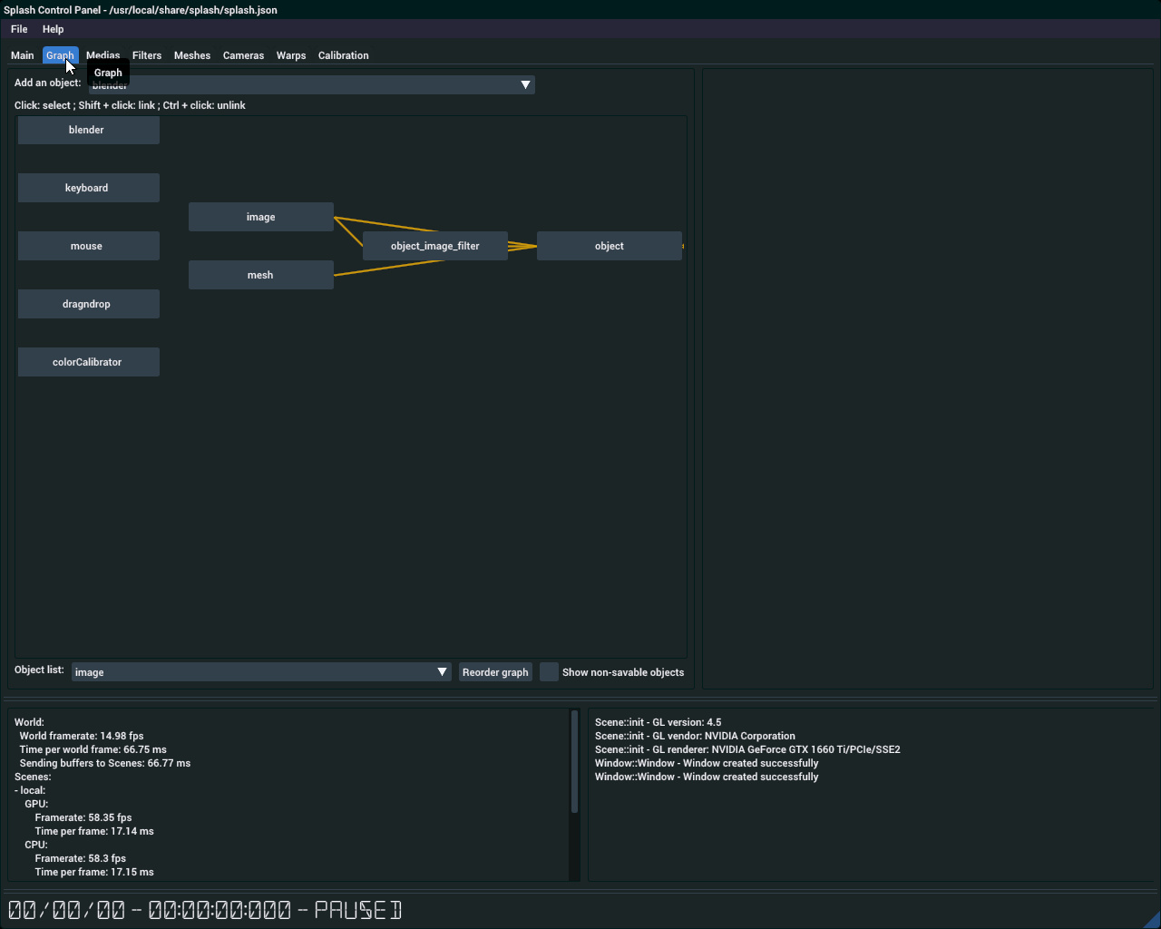 Graph tabulation for the default configuration